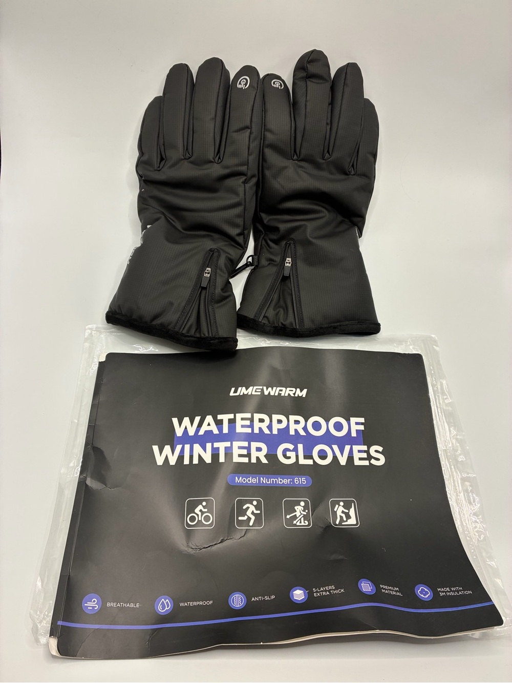 Warm Men's Black Waterproof Winter Gloves